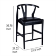 Pemberly Row Wishbone Counter Stool Chair Faux Leather Seat Black Rubberwood