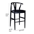 Pemberly Row Wishbone Barstool Chair Set of 2 Faux Leather Seat Black Rubberwood