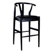 Pemberly Row Wishbone Barstool Chair Set of 2 Faux Leather Seat Black Rubberwood