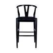 Pemberly Row Wishbone Barstool Chair Set of 2 Faux Leather Seat Black Rubberwood