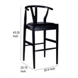 Pemberly Row Wishbone Barstool Chair Set of 2 Faux Leather Seat Black Rubberwood