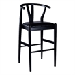 Pemberly Row Wishbone Barstool Chair Set of 2 Faux Leather Seat Black Rubberwood