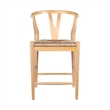 Pemberly Row Wishbone Counter Stool Chair Handwoven Rope Natural Brown Wood