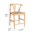 Pemberly Row Wishbone Counter Stool Chair Handwoven Rope Natural Brown Wood