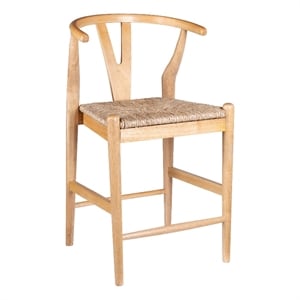 Pemberly Row Wishbone Counter Stool Chair Handwoven Rope Natural Brown Wood