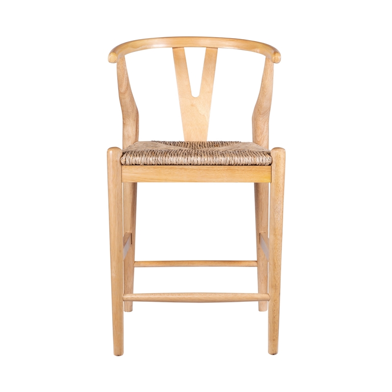 Pemberly Row Wishbone Counter Stool Chair Handwoven Rope Natural Brown Wood
