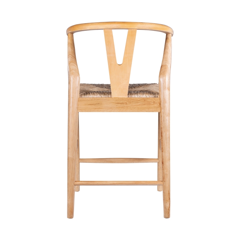Pemberly Row Wishbone Counter Stool Chair Handwoven Rope Natural Brown Wood