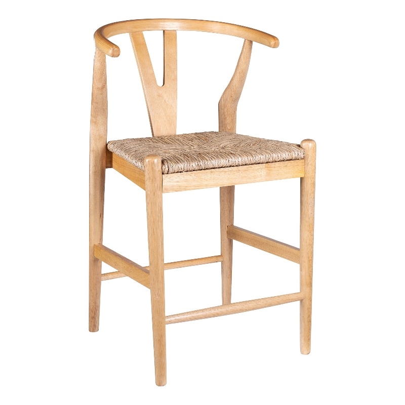 Pemberly Row Wishbone Counter Stool Chair Handwoven Rope Natural Brown Wood