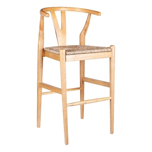 Pemberly Row Wishbone Barstool Chair Handwoven Rope Seat Natural Brown Wood