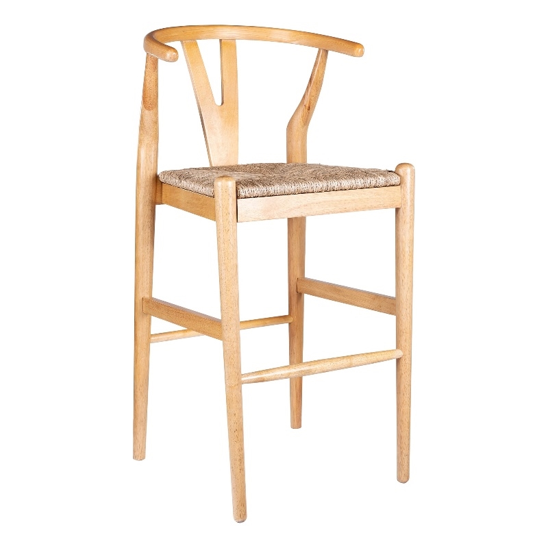Pemberly Row Wishbone Barstool Chair Handwoven Rope Seat Natural Brown Wood