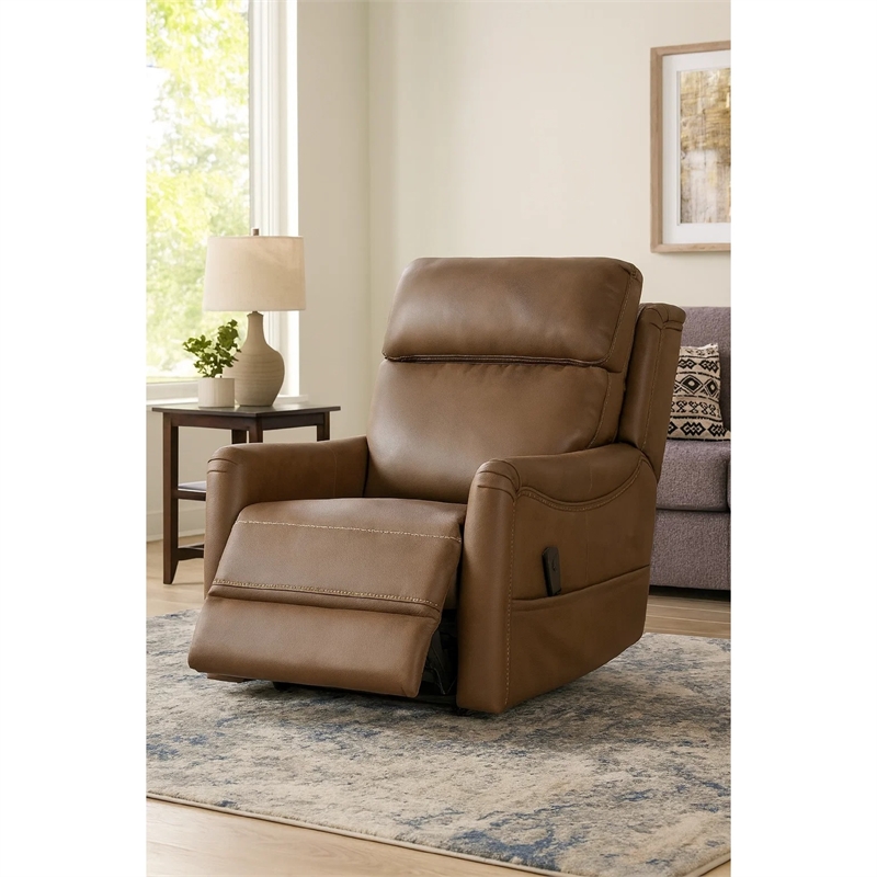 Pemberly Row Chair Brown Faux Leather Air Massage 3 Zone Heating with USB