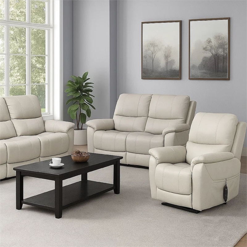 Pemberly Row Chair with Power Headrest Light Gray Faux Leather USB Charging