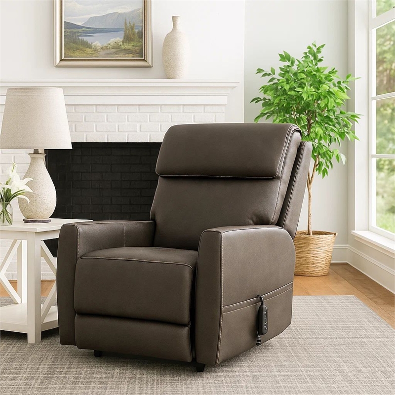 Pemberly Row Chair with Power Headrest Light Gray Fabric Padded USB Charging