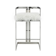 Pemberly Row 30 Inch Barstool Chair White Faux Fur Silver Stainless Steel