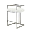 Pemberly Row 30 Inch Barstool Chair White Faux Fur Silver Stainless Steel