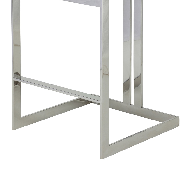 Pemberly Row 30 Inch Barstool Chair White Faux Leather Silver Stainless Steel