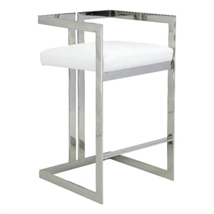 Pemberly Row 30 Inch Barstool Chair White Faux Leather Silver Stainless Steel