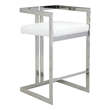 Pemberly Row 30 Inch Barstool Chair White Faux Leather Silver Stainless Steel
