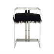Pemberly Row 26 Inch Counter Stool Chair Black Faux Fur Silver Stainless Steel