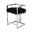 Pemberly Row 26 Inch Counter Stool Chair Black Faux Fur Silver Stainless Steel