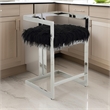 Pemberly Row 26 Inch Counter Stool Chair Black Faux Fur Silver Stainless Steel
