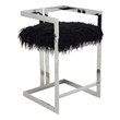 Pemberly Row 26 Inch Counter Stool Chair Black Faux Fur Silver Stainless Steel