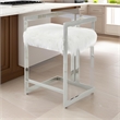 Pemberly Row 26 Inch Counter Stool Chair White Faux Fur Silver Stainless Steel