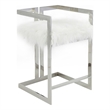 Pemberly Row 26 Inch Counter Stool Chair White Faux Fur Silver Stainless Steel