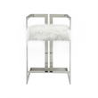 Pemberly Row 26 Inch Counter Stool Chair White Faux Fur Silver Stainless Steel