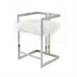 Pemberly Row 26 Inch Counter Stool Chair White Faux Fur Silver Stainless Steel