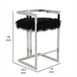 Pemberly Row 30 Inch Barstool Chair Cushioned Black Faux Fur Silver Cantilever