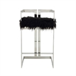 Pemberly Row 30 Inch Barstool Chair Cushioned Black Faux Fur Silver Cantilever