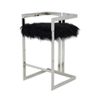 Pemberly Row 30 Inch Barstool Chair Cushioned Black Faux Fur Silver Cantilever