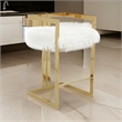 Pemberly Row 30 Inch Barstool Chair White Faux Fur Seat Stainless Steel Gold