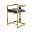 Pemberly Row 26 Inch Counter Stool Chair Gray Velvet Seat Stainless Steel Gold