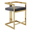 Pemberly Row 26 Inch Counter Stool Chair Gray Velvet Seat Stainless Steel Gold