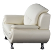 Pemberly Row 50 Inch Sofa Chair Tufted Ivory Faux Leather Chrome Metal Wood