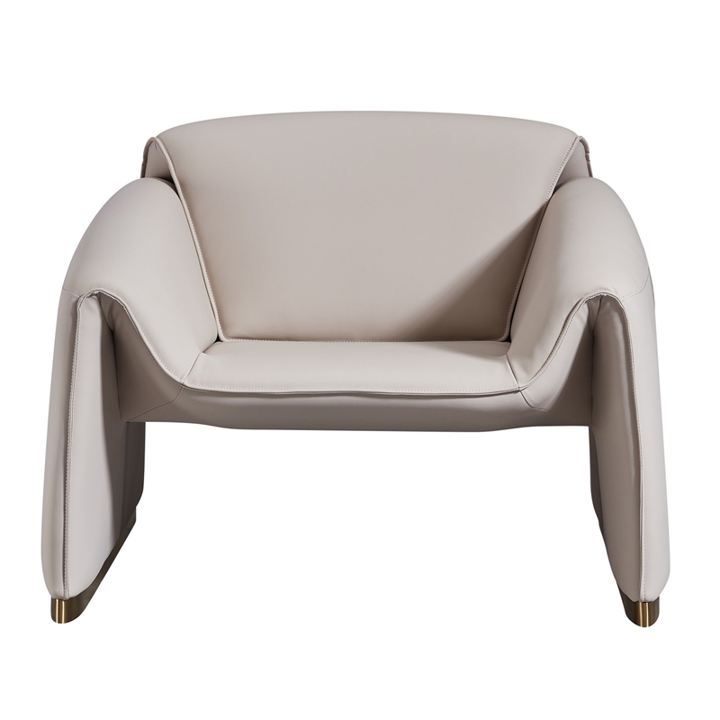 Pemberly Row 38 Inch Accent Chair Pink Gray Real Leather Upholstery Gold Metal