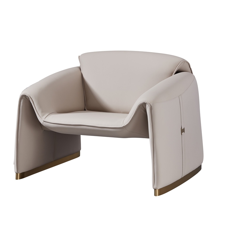 Pemberly Row 38 Inch Accent Chair Pink Gray Real Leather Upholstery Gold Metal