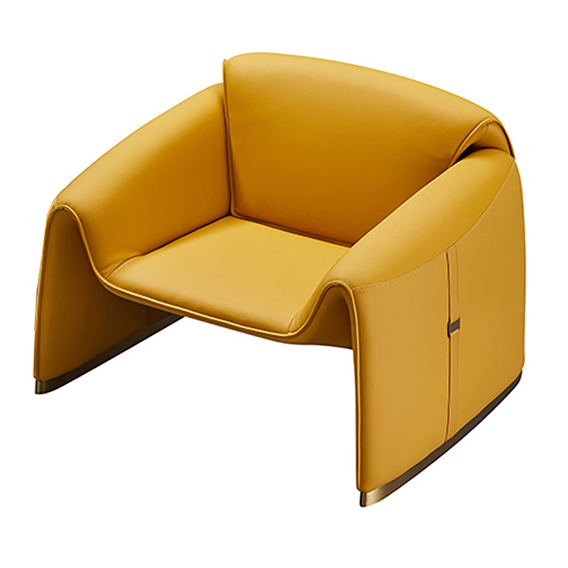 Pemberly Row 38 Inch Accent Chair Yellow Real Leather Upholstery Gold Metal