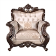 Pemberly Row 39 Inch Accent Chair Gold Carved Details Button Tufted in Beige