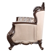 Pemberly Row 39 Inch Accent Chair Gold Carved Details Button Tufted in Beige