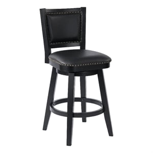 Pemberly Row Swivel Barstool Chair Black Wood Faux Leather Nailhead Trim