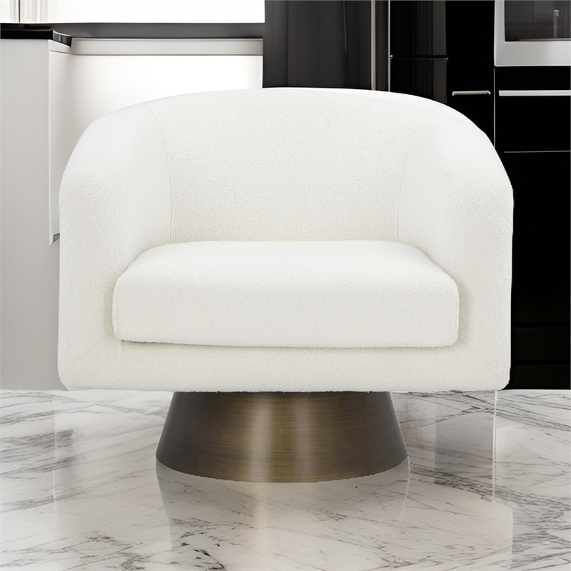 Pemberly Row 33 Inch Lounge Chair Round Frame White Boucle Fabric Brass Base