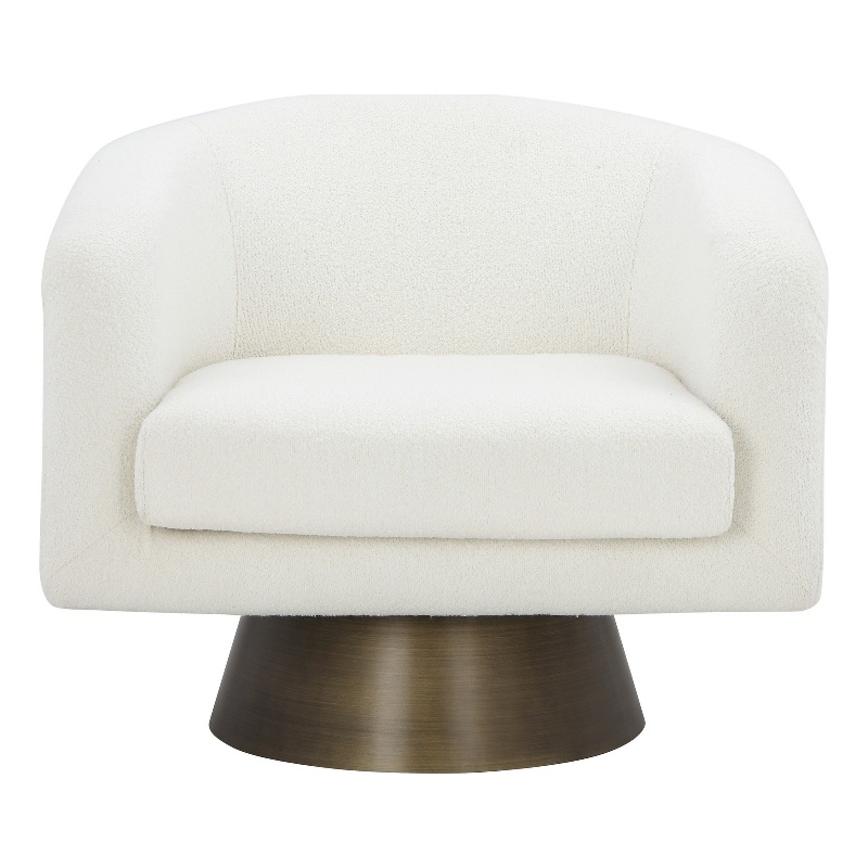 Pemberly Row 33 Inch Lounge Chair Round Frame White Boucle Fabric Brass Base