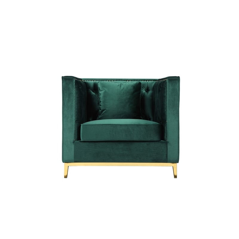 Pemberly Row 36 Inch Accent Chair in Green Tufted Velvet Gold Polished Steel
