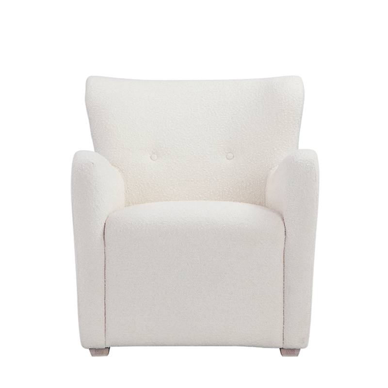 Pemberly Row 33 Inch Lounge Chair White Boucle Fabric Wing Back Design Wood
