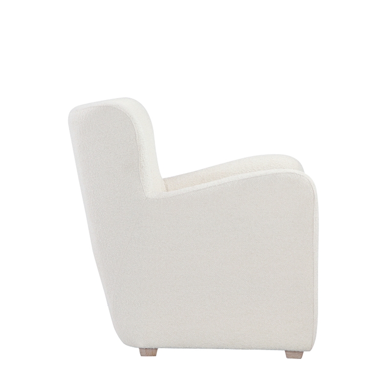 Pemberly Row 33 Inch Lounge Chair White Boucle Fabric Wing Back Design Wood