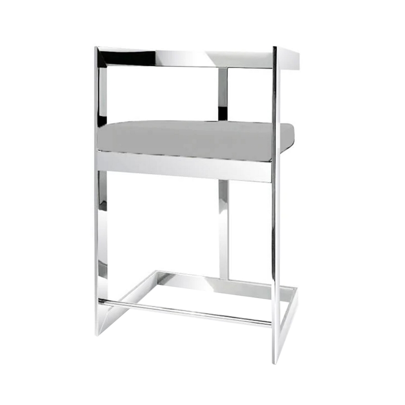 Pemberly Row 26 Inch Counter Stool Chair Low Back Gray Velvet Cantilever Chrome