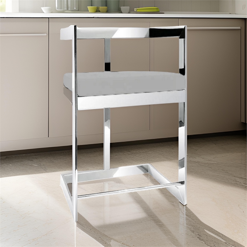 Pemberly Row 26 Inch Counter Stool Chair Low Back Gray Velvet Cantilever Chrome